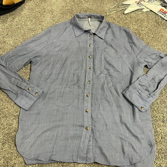 Free People Blue Long Sleeve Button Up size Medium - Picture 1 of 6